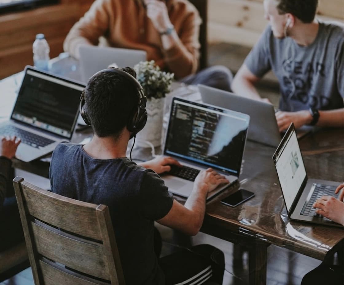 Team collaborating in a modern office